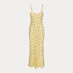 Realisation Par Yellow Floral Maxi Dress with Pink Rose Print